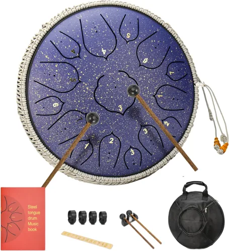 Miniatura 7 de Tambor de lengua de acero de 14 pulgadas, 15 notas, tambor de mano, tambor de lluvia, percusión para meditación, yoga, educación musical para Verde