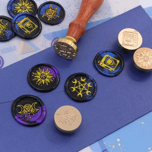 Miniatura 5 de SWANGSA - Juego de sellos de cera, estilo clásico, 4 cabezas de sello de cera y 1 mango de madera para invitaciones de fiesta de boda, cartas