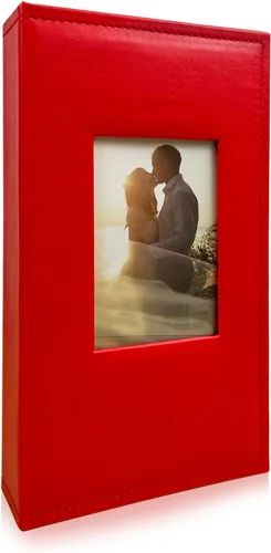 Álbum de fotos de 4 x 6 pulgadas para 300 fotos, cubierta de piel sintética para álbumes de bodas, álbumes de fotos familiares, bolsillo, Rojo