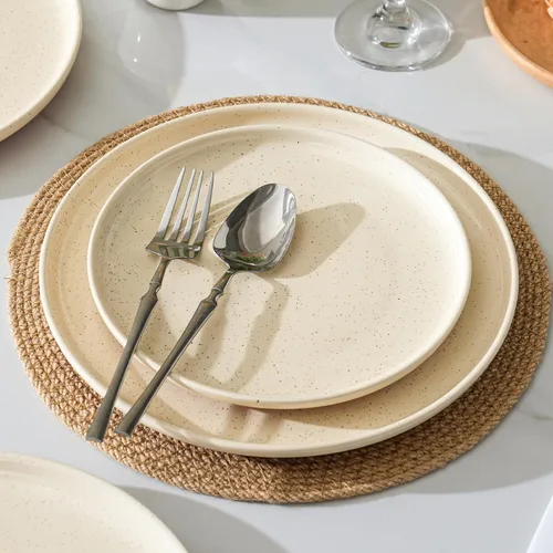 Miniatura 9 de GZG Juego de 4 platos llanos de cerámica, platos de cerámica moteada de 10.25 pulgadas con base en tono arcilla, platos de cerámica grandes