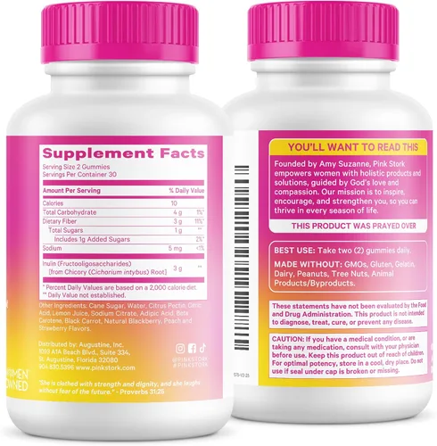 Miniatura 9 de Pink Stork Gomitas de fibra prenatal para mujeres, 0.11 onzas de inulina prebiótica de raíz de achicoria, suavizantes naturales para el embarazo