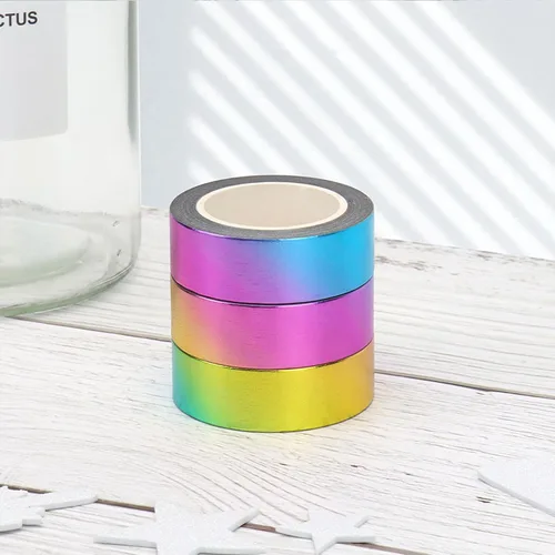 Miniatura 5 de NatSumeBasics 3 Cintas Washi Arcoíris Metálicas Cintas de Enmascarar 32 pies x 0.6 pulgadas. Cintas Washi de Papel Metálico para Manualidades 3