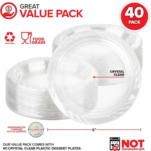 Miniatura 2 de Stock Your Home Platos de postre de plástico transparente de 6 pulgadas (paquete de 40) platos transparentes desechables flexibles para postres
