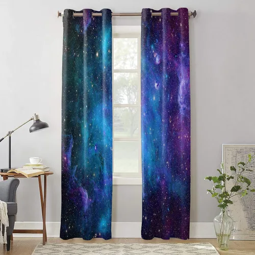 Miniatura 3 de T&H XHome Cortinas del espacio exterior, estrellas galaxias en el espacio, planetas astronómicos celestiales en el universo, Vía Láctea, 2 paneles