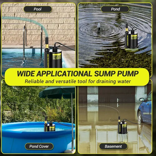 Miniatura 8 de Bomba de sumidero PHLEX PRO de 1/2HP - Bomba de agua sumergible de 2650GPH, bomba de utilidad termoplástica eléctrica portátil de transferencia