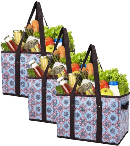 Miniatura 9 de Foraineam Juego de bolsas reutilizables para comestibles, bolsas de compras plegables y resistentes con fondo reforzado Follaje vibrante/paquete de 3