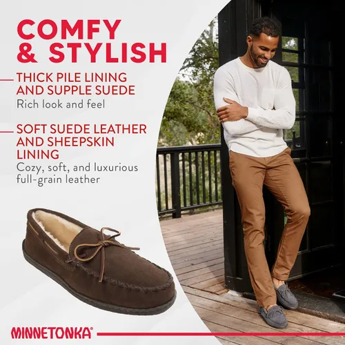 Miniatura 4 de Minnetonka - Pantuflas con suela rígida y forro de pelo para hombre