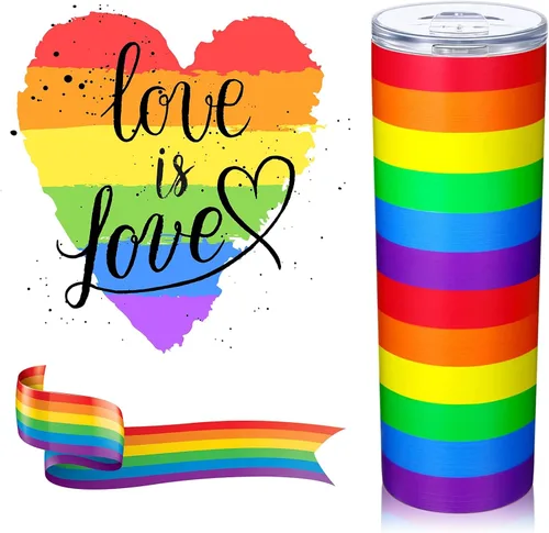 Miniatura 2 de Geiserailie Vaso de bandera del orgullo arcoíris, regalo pansexual Lesbiana LGBT del orgullo gay, taza de agua a rayas de arcoíris, regalos del mes