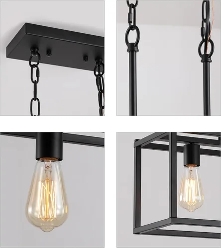 Miniatura 8 de AMZASA Candelabro lineal negro de 3 luces, moderno, rectangular, granja, comedor, lámpara para cocina, isla y bar, certificación UL