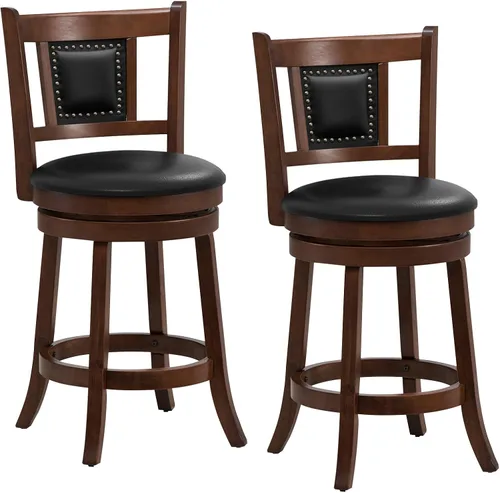 GOFLAME Juego de 2 taburetes de bar tapizados de 25.5 pulgadas, taburetes de bar giratorios de altura de mostrador con respaldo curvado y