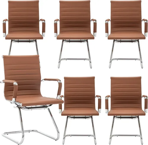 Miniatura 18 de Juego de 2 sillas de sala de conferencias, sillas de sala de espera con brazos, sillas de recepción de piel sintética sin ruedas, sillas