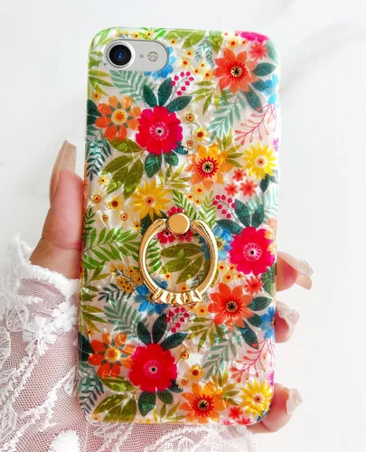 Miniatura 3 de Qokey Funda con flores para iPhone SE 3ª y 2ª generación, para fundas iPhone 7/8 de 4.7 pulgadas, carcasa transparente con patrón floral de cristal