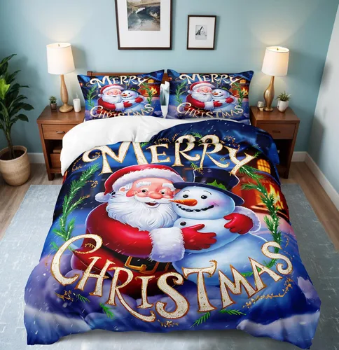 Miniatura 42 de Herside Juego de funda de edredón de Navidad, tamaño Queen, colorido patrón navideño impreso, bonita decoración navideña, microfibra suave, funda