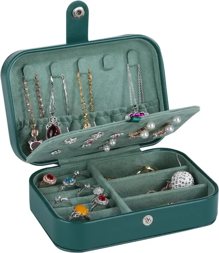 Joyero de viaje, organizador de joyas pequeño de piel sintética para mujeres y niñas, mini estuche de viaje portátil de doble capa, cajas de