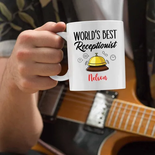 Miniatura 5 de World's Best - Taza de café blanca de recepcionista de 11 onzas, 15 onzas, taza de café de recepcionista personalizada, la mejor taza de viaje