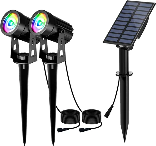Miniatura 11 de T-SUN Focos solares al aire libre impermeables, luces de paisaje solares 2 en 1 LED para jardín, focos solares para árbol, jardín, estanque, piscina