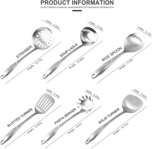 Miniatura 2 de Juego de utensilios de cocina – 6 piezas de utensilios de cocina de acero inoxidable 304 con soporte giratorio organizador incluye cuchara ranurada