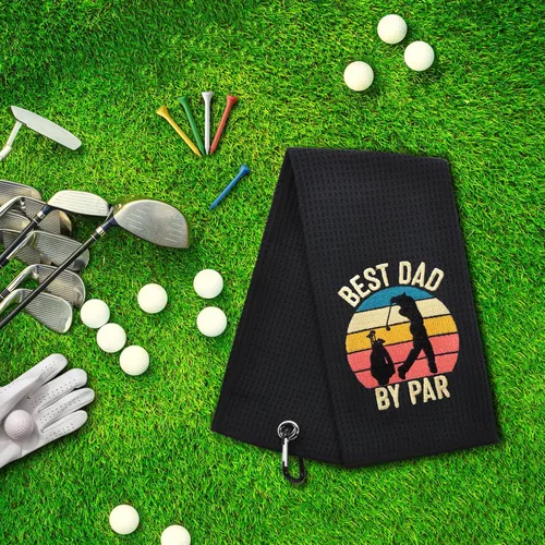 Miniatura 4 de ERHACHAIJIA Best Dad by Par - Toalla de golf bordada con clip. Divertidos accesorios de golf retro regalos para hombres, amantes del golf, papá