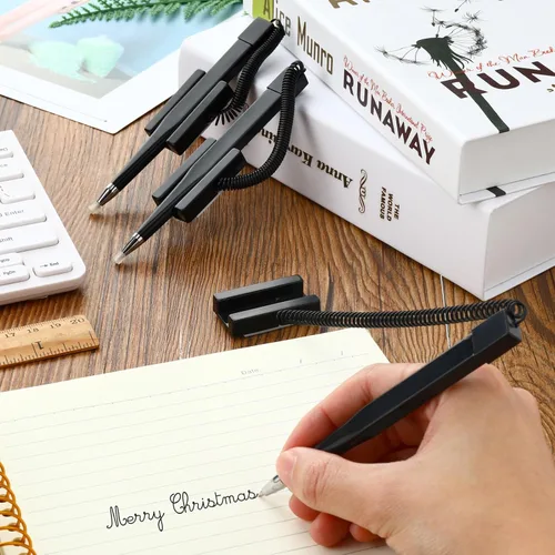 Miniatura 4 de Zonon Bolígrafo seguro con cadena adhesiva, tinta negra, bolígrafo de mostrador con base y bobina de plástico para suministros de hogar, banco