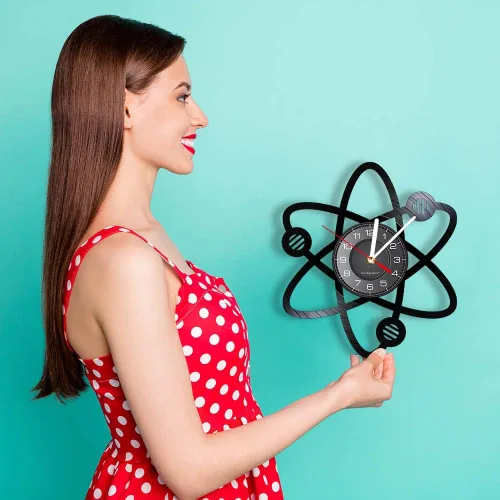 Miniatura 9 de Reloj de pared de 12 pulgadas, cuarzo silencioso, sin tictac, funciona con pilas, moderno, decorativo, física, ciencia, mecánica cuántica, reloj