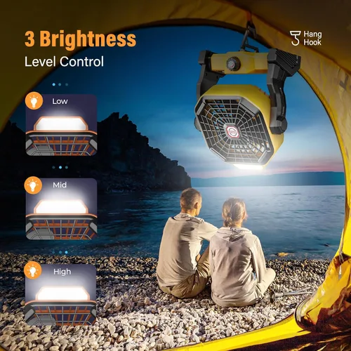 Miniatura 5 de JINLICTE Ventilador solar de 10400mAh con linterna LED, ventilador de camping con panel solar, ventilador solar recargable de 7W para exteriores