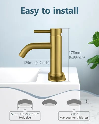 Miniatura 7 de Aolemi Grifo de baño de un solo agujero, grifo de lavabo de baño de una sola manija con líneas de suministro, con montaje de drenaje desplegable