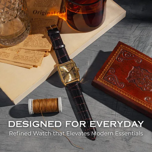 Miniatura 4 de Miykon Vintage Watches for Men – Classic Tank Square Analog Watch with Genuine Leather Wrist Strap, Mens Dress Watches – Japanese Quartz, Waterproof
