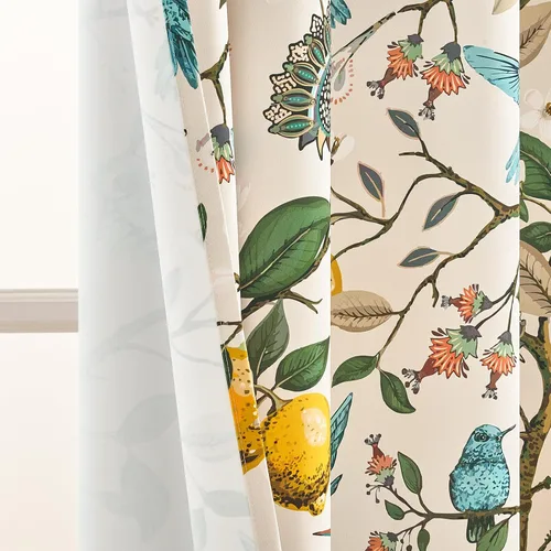Miniatura 5 de Topfinel Cortinas beige para cocina, 36 pulgadas de largo, diseño botánico floral, colibrí, con ojales, oscurecimiento de habitación, media ventana