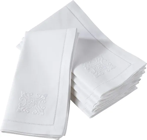 Miniatura 10 de Juego de 6 servilletas bordadas de magnolia hechas a mano con borde cosido
