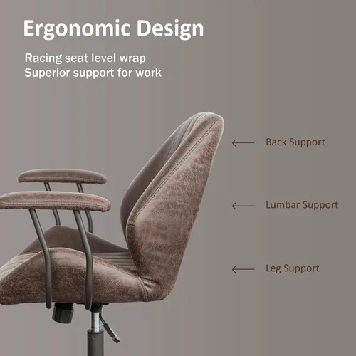 Miniatura 3 de Silla de oficina para el hogar con respaldo medio, silla de escritorio moderna de cuero de mediados de siglo, silla ejecutiva cómoda y giratoria