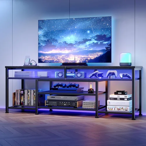 Miniatura 3 de Furologee Soporte de TV con tomas de corriente y luces LED, centro de entretenimiento de 63 pulgadas para televisores de 60, 65, 70 pulgadas, mesa