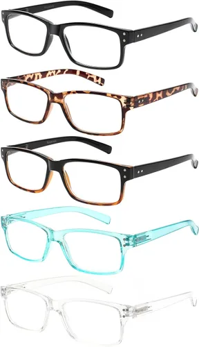 NORPERWIS - Juego de 5 pares de anteojos de lectura de calidad, con bisagras de resorte, unisex (paquete de 5 en colores mixtos/3, 2.00)