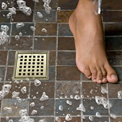 Miniatura 6 de Desagüe de ducha cuadrado de 4 pulgadas con rejilla de rejilla de cubierta extraíble, azulejos de acero inoxidable SUS 304 en desagüe de piso, oro