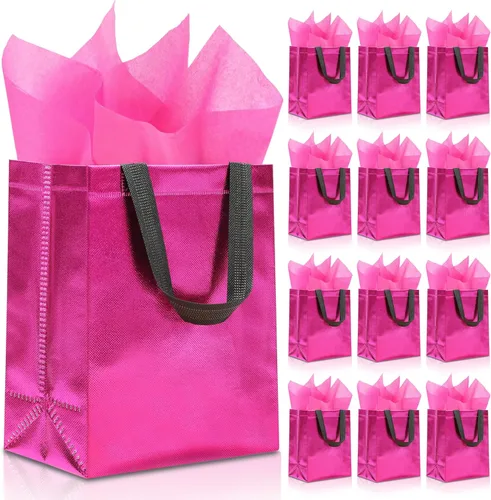 Miniatura 13 de KeerxunBag 12 piezas de bolsas de regalo reutilizables (incluye papel de seda) Bolsa de regalo con asa para cumpleaños, fiestas, días festivos
