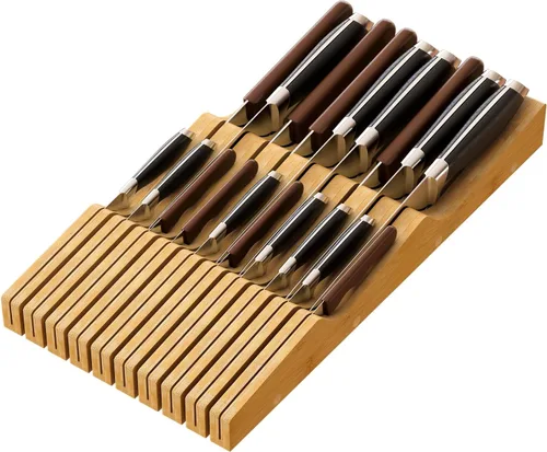 Miniatura 8 de Organizador de cajones de cuchillos grande, soporte para cuchillos de madera de bambú, bloque de cuchillos con capacidad para hasta 15 cuchillos