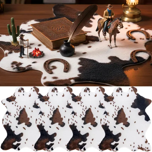 Miniatura 10 de 2 Pack Faux Soft Plush Mini Black and White Cow Print Rug, 20x16'' Cowhide Print Mat for Table Centerpiece,Cowboy Baby Shower Birthday Theme Party