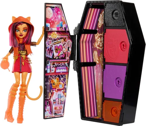 Muñeca Monster High Skulltimate Secrets Neon Frights Toralei Stripe con Armario de Vestirse y +19 Sorpresas