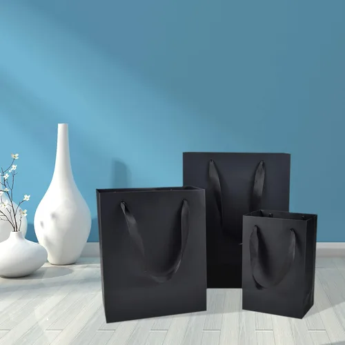 Miniatura 5 de HUAPRINT Paquete de 30 (10 juegos) bolsas de papel negras con asas, tamaños mixtos de 5.25 x 3.75 x 8 pulgadas, 8 x 5 x 10 pulgadas y 10 x 5 x 13