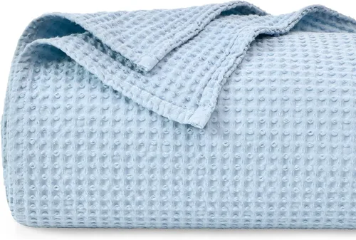 Miniatura 33 de PHF - Manta de punto gofre 100% de algodón tamaño king para cama, cobija ligera transpirable a prueba de engancho, ideal para acolchado en climas