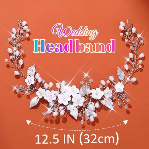 Miniatura 7 de Unicra Tocado de novia con perlas de vid y flores, piezas de pelo de boda, accesorios de cabello de graduación plateadas para novias y mujeres