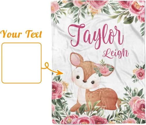 Miniatura 8 de Manta de bebé personalizada, manta de felpa suave con respaldo de puntos de doble capa para niños y niñas, nombre personalizado con diseño de animal
