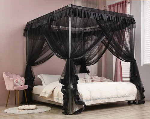 Miniatura 15 de Mengersi Cortina para Dosel de Cama Princesa, con 4 Esquinas, Dosel con Mosquitero para Cama de Princesa (Blanco, Doble)
