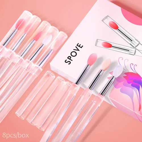 Miniatura 2 de Cepillo de silicona para labios, aplicador de lápiz labial con tapa, 8 brochas de maquillaje reutilizables, varitas de brillo de labios, herramienta