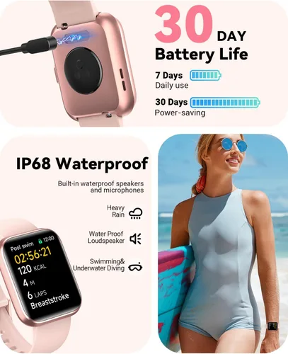 Miniatura 6 de Relojes inteligentes para mujer, reloj de fitness con pantalla táctil de 1.8 pulgadas con frecuencia cardíaca, podómetro, reloj inteligente