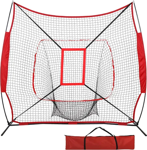 Miniatura 8 de F2C 7'x7' Baseball and Softball Practice Net Portable Hitting Pitching Net with Strike Zone Target, Carry Bag, for All Skill Levels