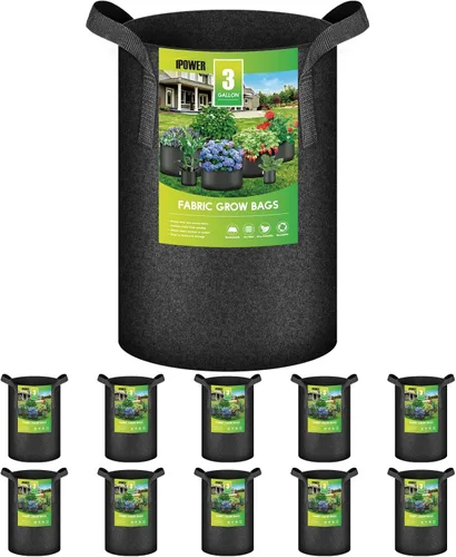 iPower Paquete de 10 bolsas de cultivo de 3 galones, macetas de tela no tejida, contenedor de aireación con asas de correa para jardín y plantación,