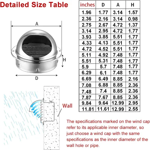 Miniatura 2 de 2 a 12 pulgadas, rejilla de ventilación de acero inoxidable, salida de ventilación de pared extractora, con malla, resistente a la intemperie
