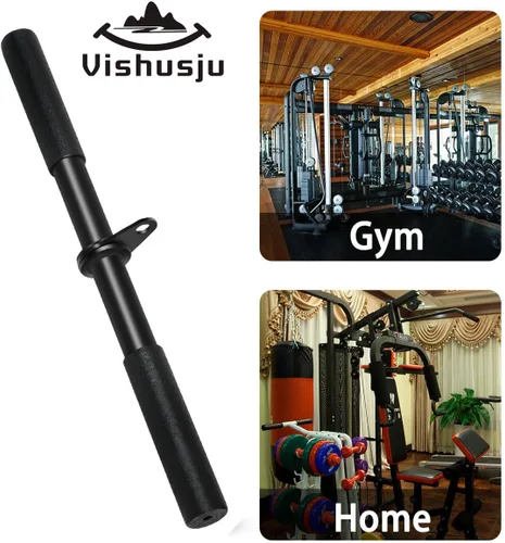 Miniatura 6 de Barra recta desplegable de acero giratorio con empuñaduras de goma, mango desplegable LAT para máquina de cable de polea, entrenamiento de tríceps