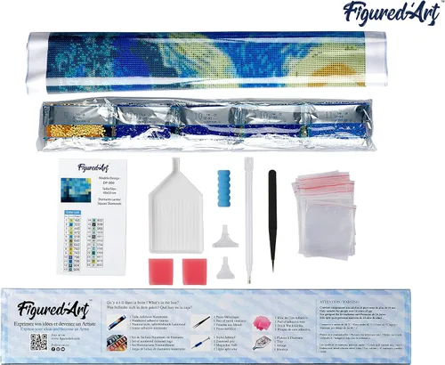 Miniatura 5 de Figured'Art Kit de arte de pintura de diamantes para adultos de 16 x 20 pulgadas, taladro cuadrado completo 5D en el lago, lienzo enrollado