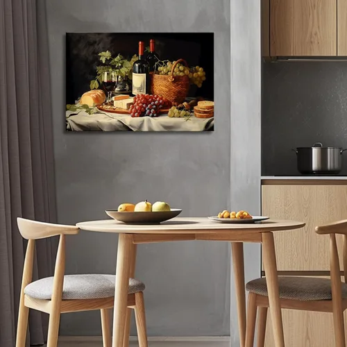 Miniatura 4 de OAAPITI Cuadros de Cocina Decoración de Pared Acuarela Vino Uva Pan Impresión en Lienzo Pinturas Abstractas de Frutas y Alimentos para Comedor Casa